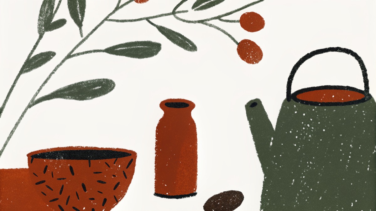 薬膳の食材と茶器のイラスト